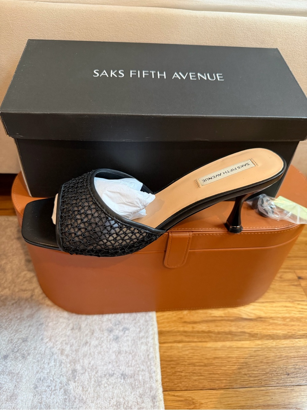 Saks Fifth Avenue Black Knit Open-Toe Mule Heels